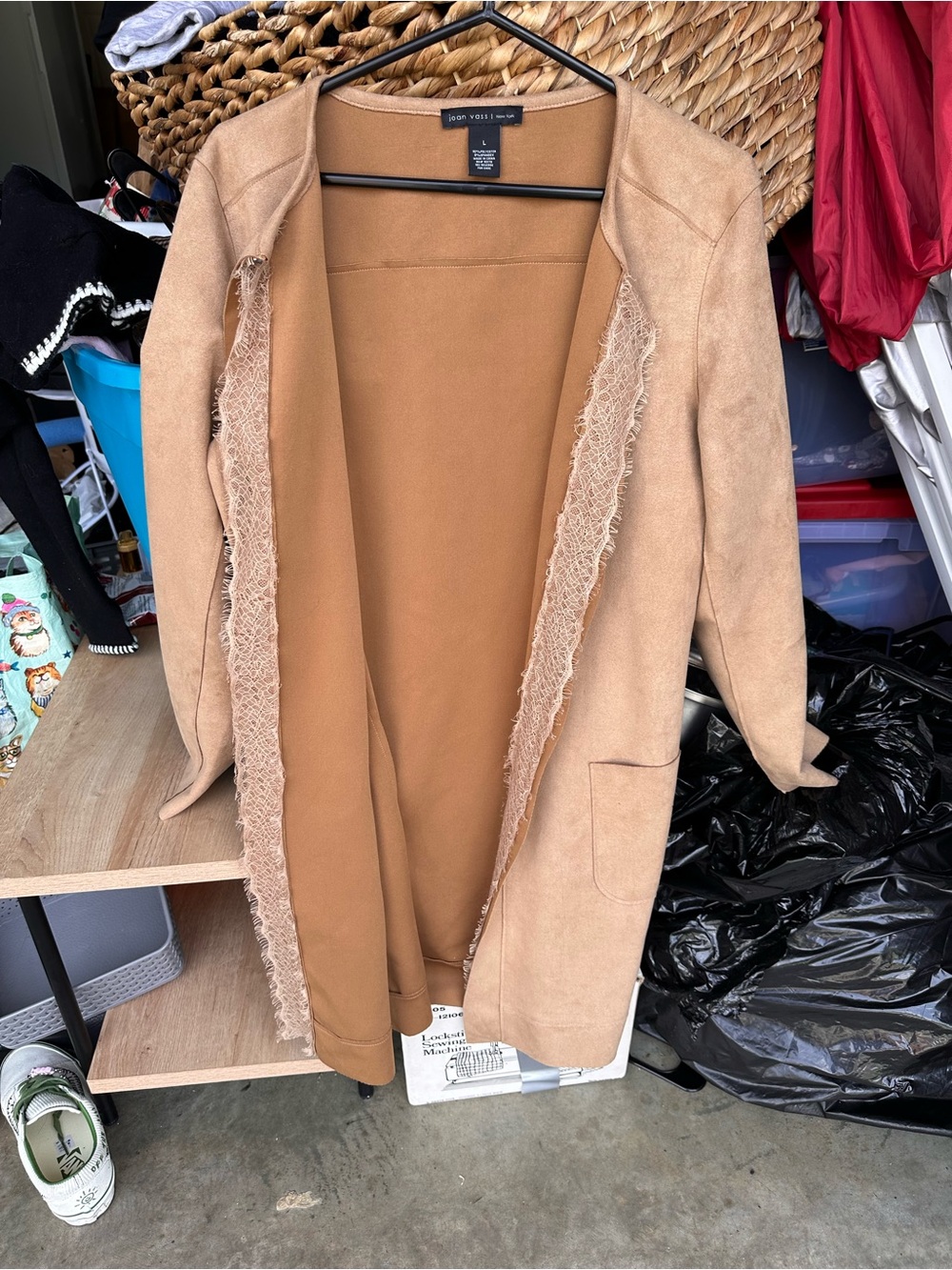 Dana Buchman Tan Open-Front Suede-Look Coatigan